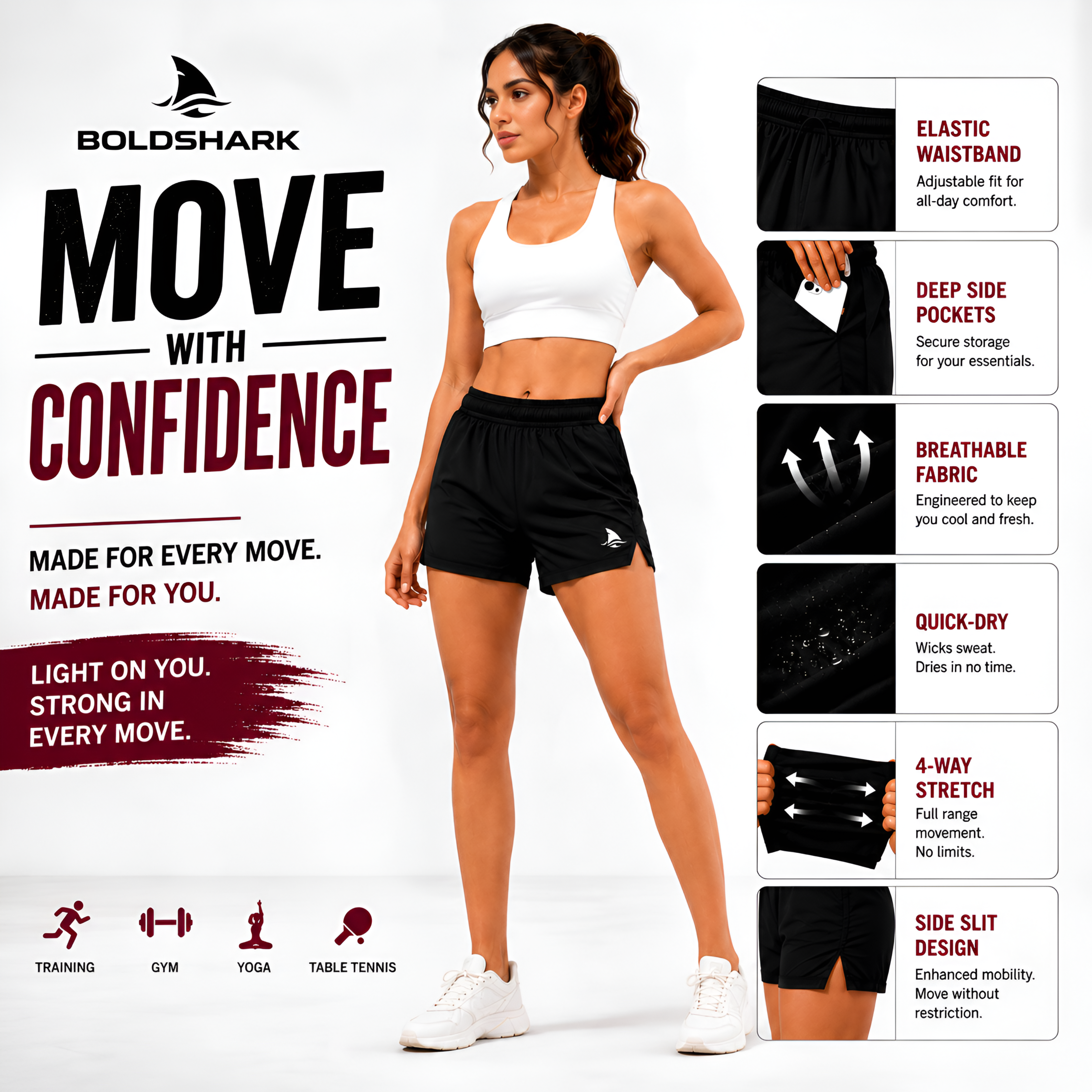 Boldshark Shorts Women's Summer Shorts, Casual for running