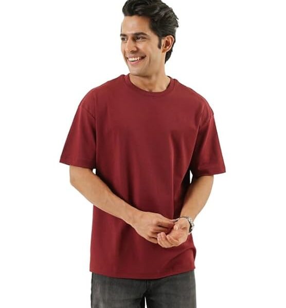 Men's Oversized Cotton T-Shirt | 210 GSM Heavyweight Fabric | Drop Shoulder | Dual Knit | Comfortable Casual Wear | Solid Colors