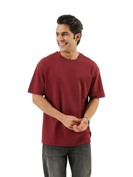Men's Oversized Cotton T-Shirt | 210 GSM Heavyweight Fabric | Drop Shoulder | Dual Knit | Comfortable Casual Wear | Solid Colors