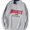 Men's Brooklyn Graphic Quarter-Zip Sweatshirt with White Stripes I Warm Hoodie for Gym, Travel & Casual Winter Wear