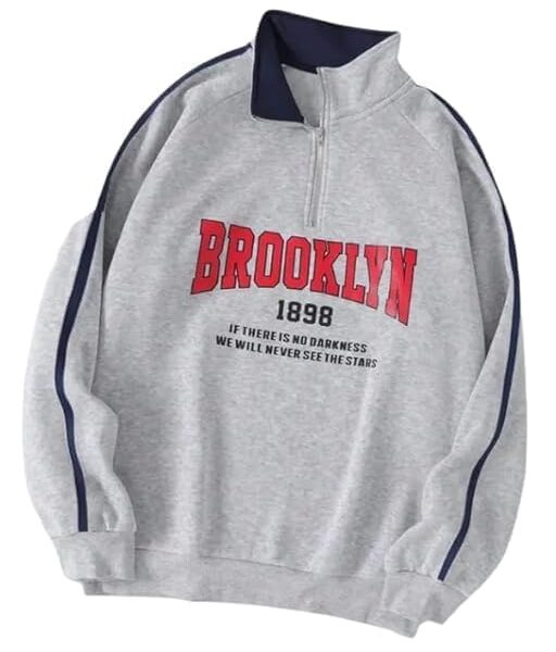 Men's Brooklyn Graphic Quarter-Zip Sweatshirt with White Stripes I Warm Hoodie for Gym, Travel & Casual Winter Wear
