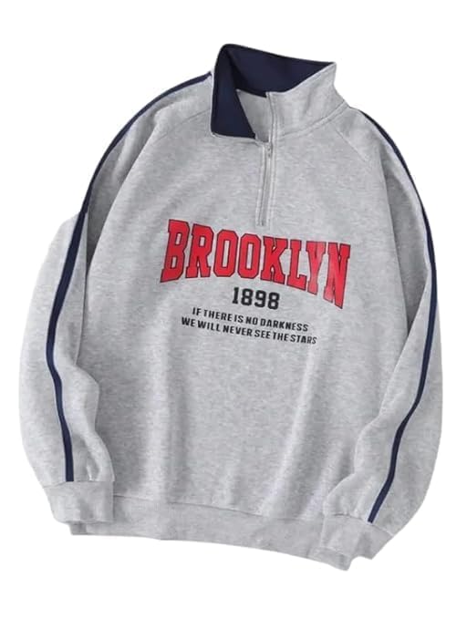 Men's Brooklyn Graphic Quarter-Zip Sweatshirt with White Stripes I Warm Hoodie for Gym, Travel & Casual Winter Wear