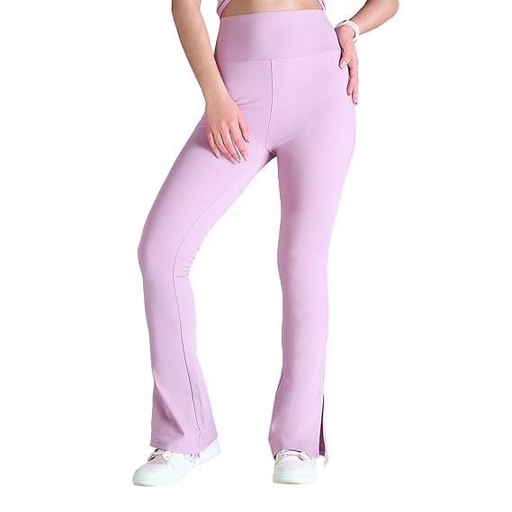 Women High Waist Cotton Side Slit Flared Pants
