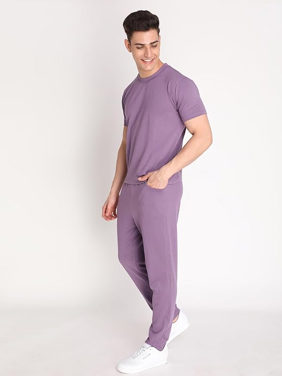 Men Training Suit Cotton Polyester Solid Track Suit Co-Ord Sets