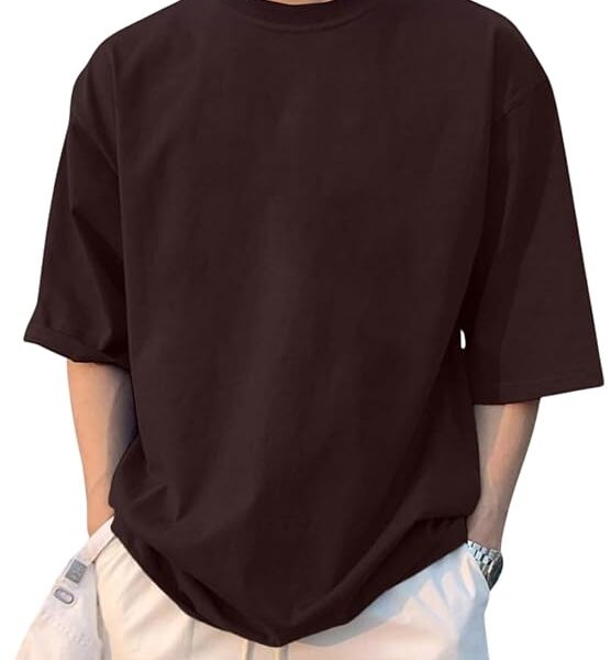 Half Sleeve Oversized Tshirt for Men, Round Neck Cottonblend Drop Shoulder Solid T-Shirt