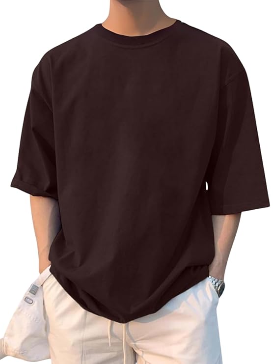 Half Sleeve Oversized Tshirt for Men, Round Neck Cottonblend Drop Shoulder Solid T-Shirt