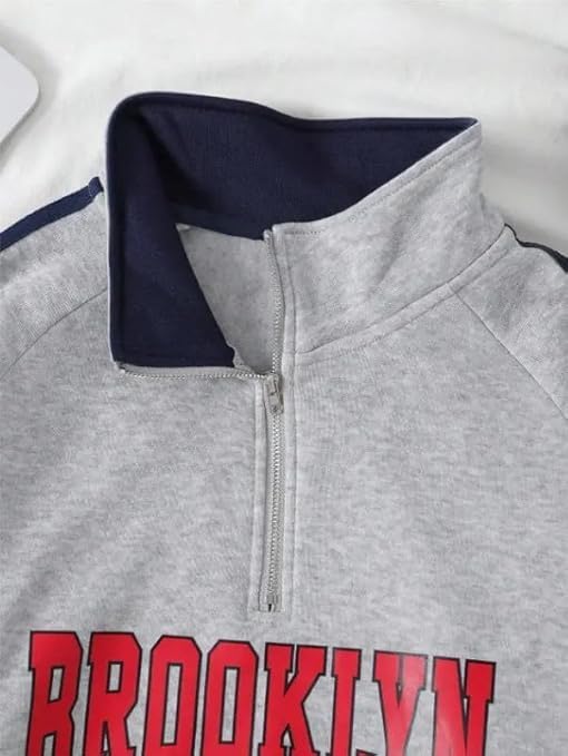 Men's Brooklyn Graphic Quarter-Zip Sweatshirt with White Stripes I Warm Hoodie for Gym, Travel & Casual Winter Wear
