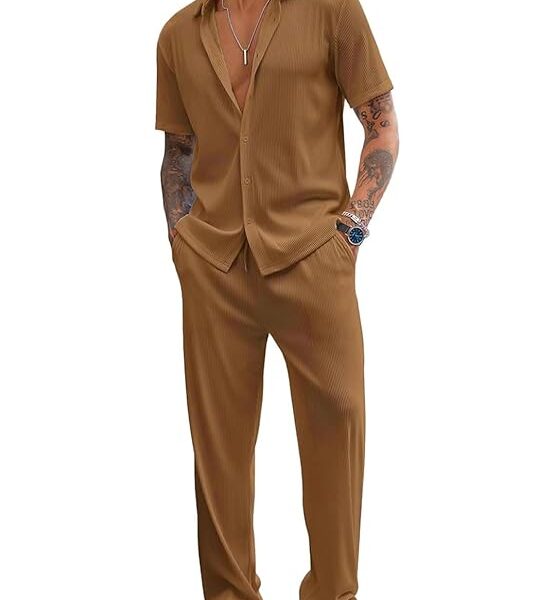Men Training Suit Solid Polyester Summer Co-Ord Set With Polo Neck