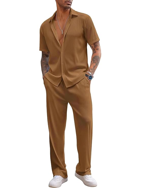 Men Training Suit Solid Polyester Summer Co-Ord Set With Polo Neck