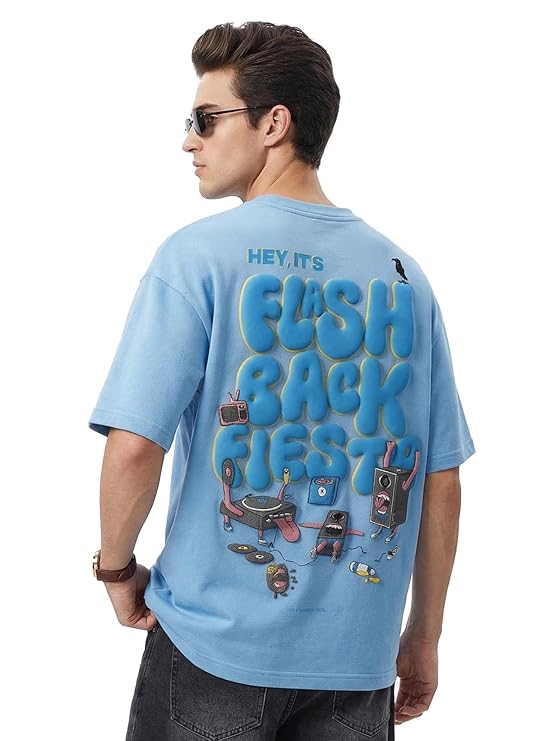 Oversized Heavy 240 GSM Cotton T-Shirt | Round Neck | Graphic Puff Print | Relaxed Fit | Drop Shoulder | Casual Summer Wear