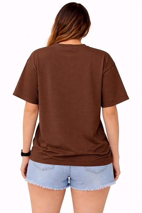 Women's Oversized Spolid Plan T-Shirt, Round Neck, Short Sleeve, Casual Style