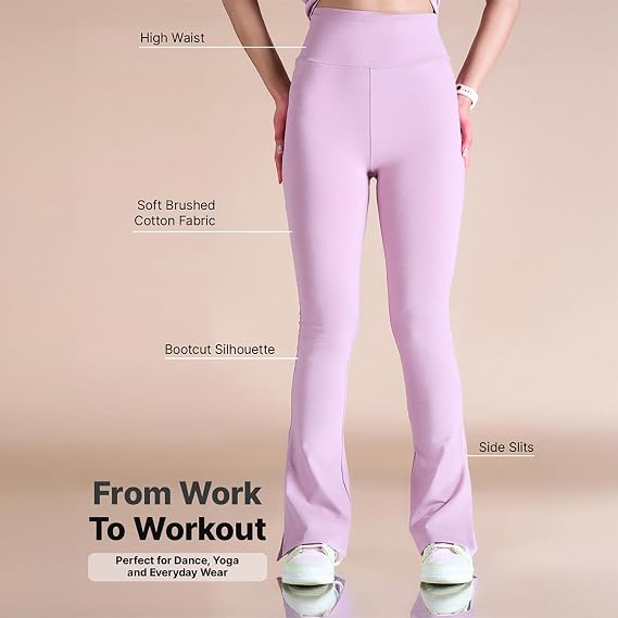 Women High Waist Cotton Side Slit Flared Pants