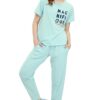 Women's Cotton Typography Printed Night Suit Pajama Set of Top & Joggers