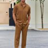 Men Training Suit Solid Polyester Summer Co-Ord Set With Polo Neck