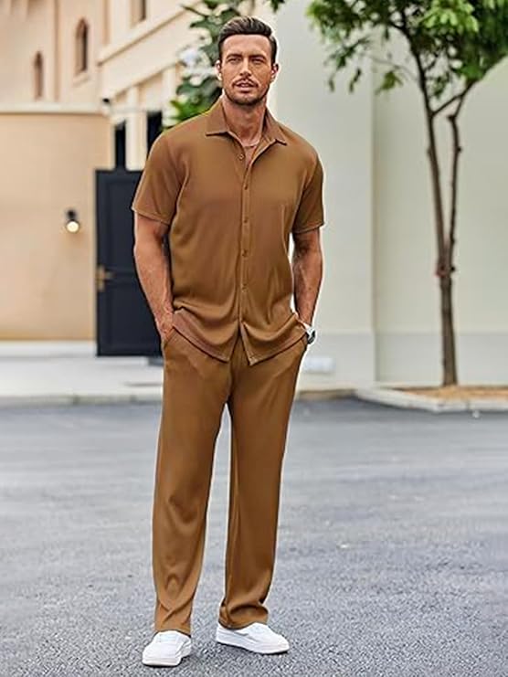 Men Training Suit Solid Polyester Summer Co-Ord Set With Polo Neck