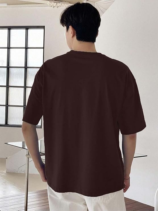 Half Sleeve Oversized Tshirt for Men, Round Neck Cottonblend Drop Shoulder Solid T-Shirt
