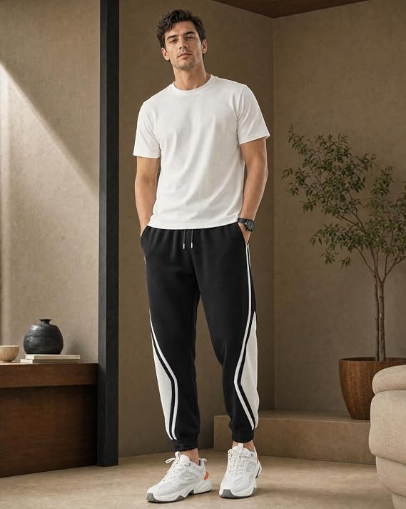 Oversized Joggers | Cotton Blend Regular Fit Track Pants for Men | Elastic Waist with Drawstring | Comfortable Casual, Travel & Lounge Wear Bottoms with Side Pockets