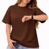 Women's Oversized Spolid Plan T-Shirt, Round Neck, Short Sleeve, Casual Style