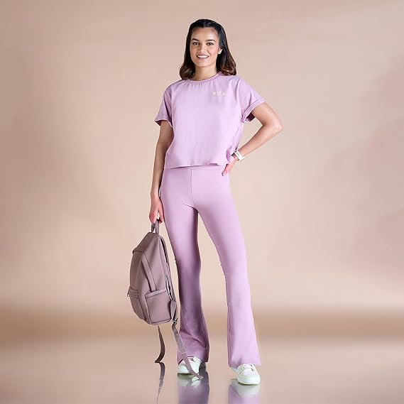 Women High Waist Cotton Side Slit Flared Pants