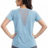 Women’s Gym T-Shirt with Mesh Back Panel | Soft Stretchable Half Sleeve Workout Top | Breathable Yoga Running Activewear Tee