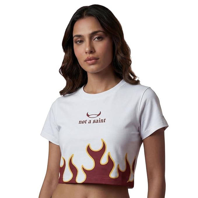 Clean Rebel Women's Crop Top Stylish Slim Fit Soft Stretch Fabric Trendy Casual Wear White