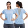 Women’s Gym T-Shirt with Mesh Back Panel | Soft Stretchable Half Sleeve Workout Top | Breathable Yoga Running Activewear Tee