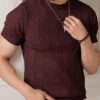 Men's T-Shirt | Textured Vertical Rib Pattern | Premium Soft Knit Fabric | Round Neck | Half Sleeve | Regular Fit Casual T-Shirt