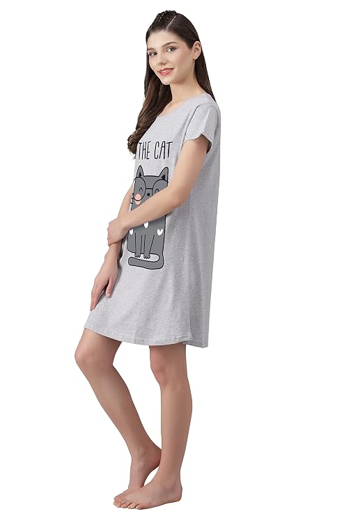 Women’s Cotton Nighty | Printed Knee Length Nighty | Short Sleeve Nighty | Short Nightdress |