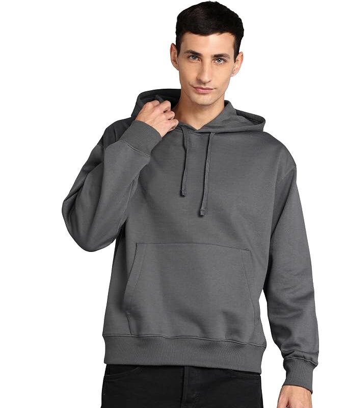 Clothing Men’s Solid Oversized Hoodie | Cotton Blend Pullover with Kangaroo Pocket & Adjustable Hood | Casual Winter Wear