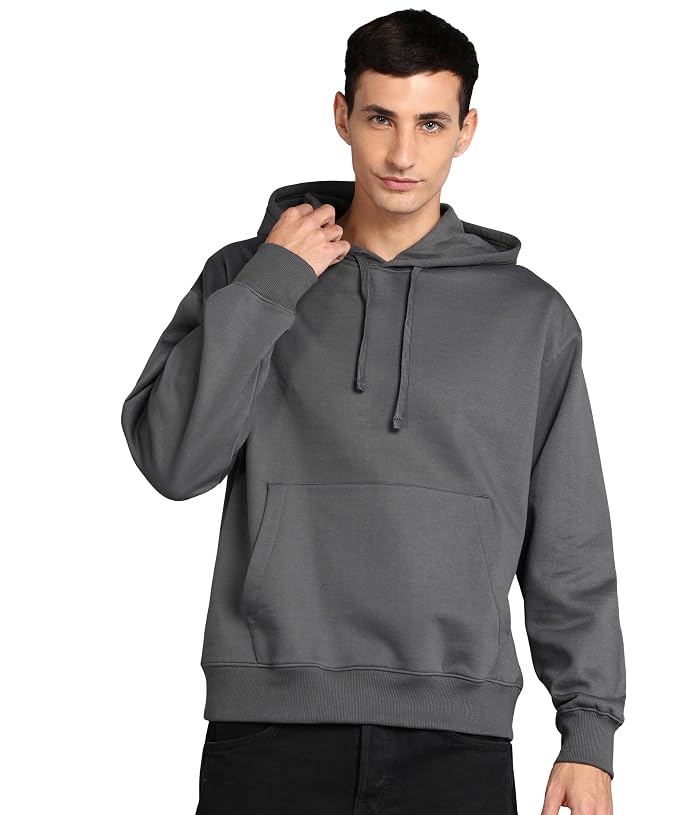 Clothing Men’s Solid Oversized Hoodie | Cotton Blend Pullover with Kangaroo Pocket & Adjustable Hood | Casual Winter Wear