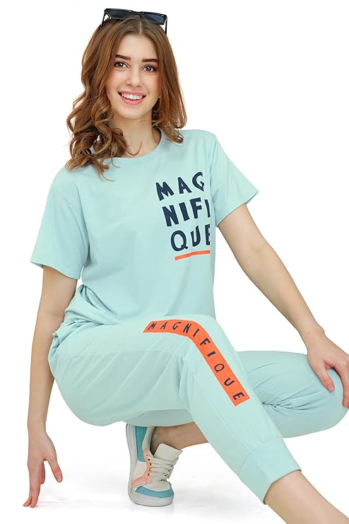 Women's Cotton Typography Printed Night Suit Pajama Set of Top & Joggers
