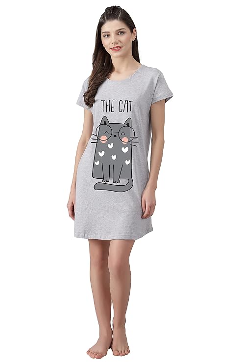 Women’s Cotton Nighty | Printed Knee Length Nighty | Short Sleeve Nighty | Short Nightdress |