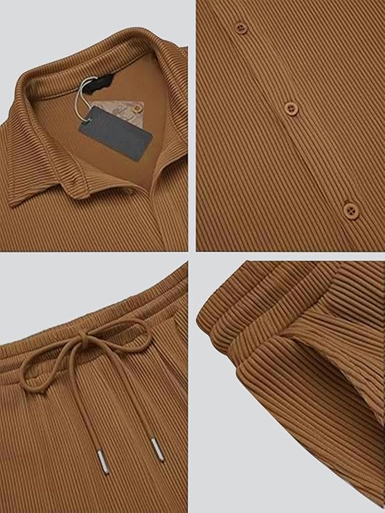 Men Training Suit Solid Polyester Summer Co-Ord Set With Polo Neck