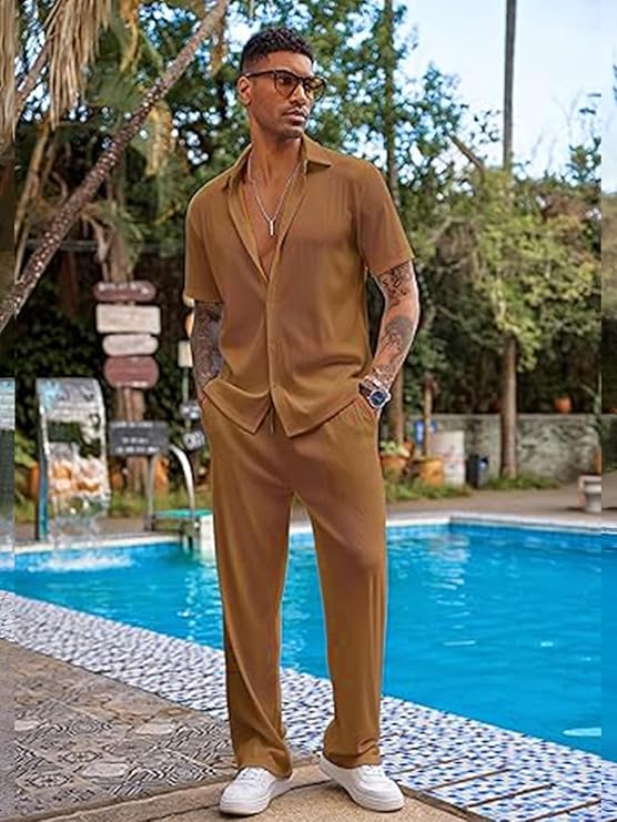 Men Training Suit Solid Polyester Summer Co-Ord Set With Polo Neck