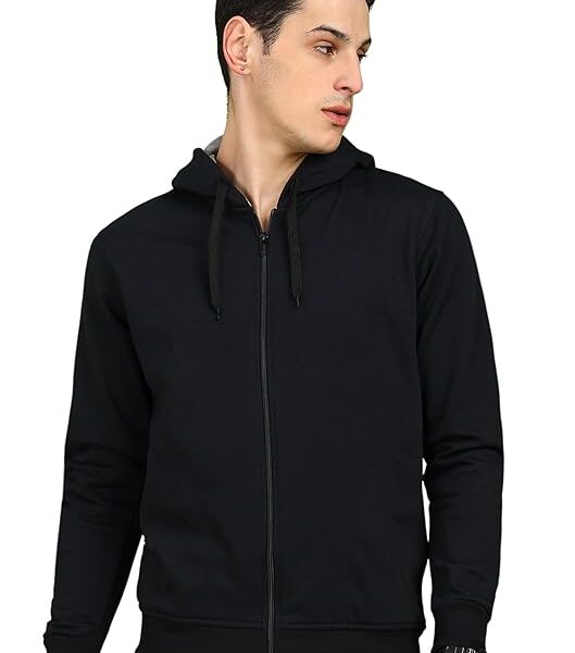 Clothing Men’s Solid Zipper Hooded Sweatshirt | Ribbed Hem, Lined Hood, Side Pockets, Durable Zip | Multiple Colors