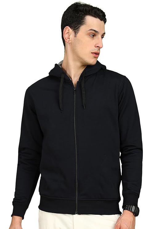 Clothing Men’s Solid Zipper Hooded Sweatshirt | Ribbed Hem, Lined Hood, Side Pockets, Durable Zip | Multiple Colors