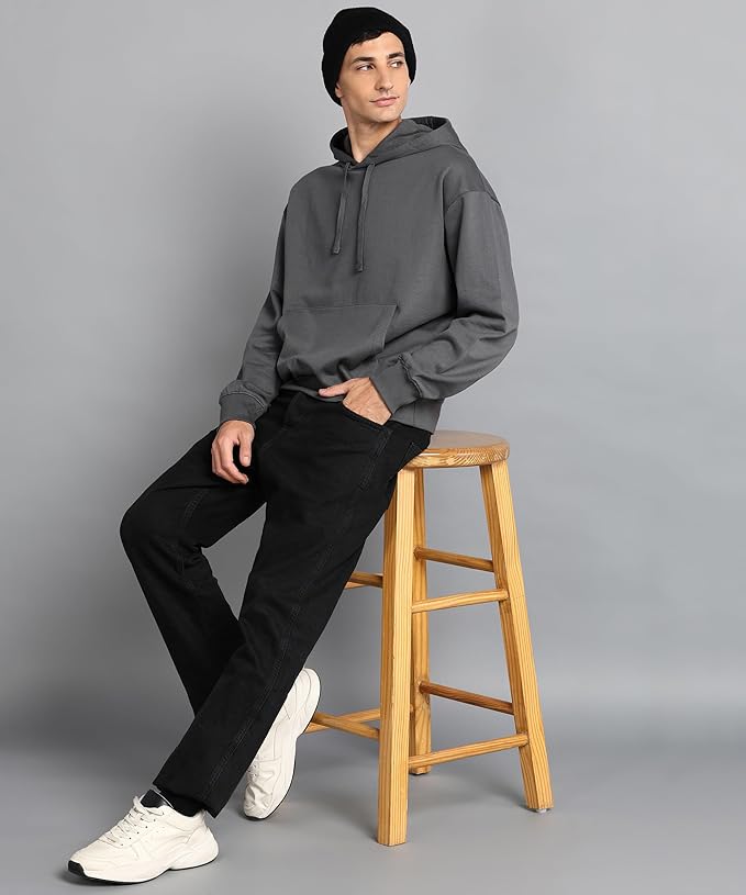 Clothing Men’s Solid Oversized Hoodie | Cotton Blend Pullover with Kangaroo Pocket & Adjustable Hood | Casual Winter Wear