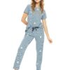 Women's Cotton Strip & Heart Printed Top & Payjama Half Sleeve Night Suit Set