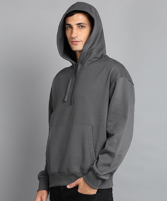 Clothing Men’s Solid Oversized Hoodie | Cotton Blend Pullover with Kangaroo Pocket & Adjustable Hood | Casual Winter Wear