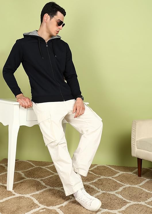 Clothing Men’s Solid Zipper Hooded Sweatshirt | Ribbed Hem, Lined Hood, Side Pockets, Durable Zip | Multiple Colors