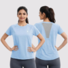 Women’s Gym T-Shirt with Mesh Back Panel | Soft Stretchable Half Sleeve Workout Top | Breathable Yoga Running Activewear Tee